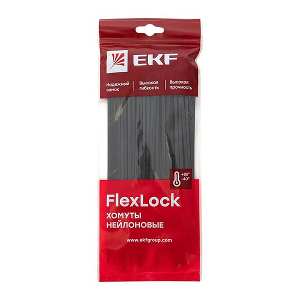 Хомут P6.6 стандартный (ч), 3.6x200 (100шт) FlexLock EKF