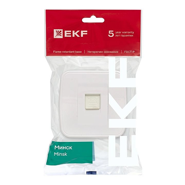 Минск Розетка Phone 1-местная ОП белая EKF