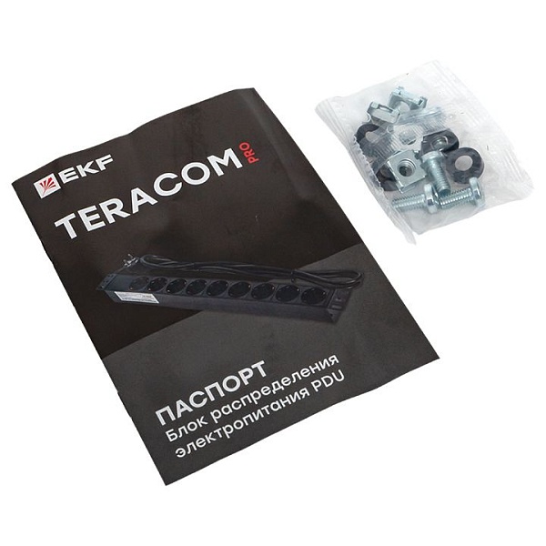 Блок розеток PDU TERACOM PRO 19" 1U 16А/250В 8 розеток Schuko с выключателем шнур питания длиной 2 метра сечение 3x1,5 мм2 вилка Schuko корпус алюминий черный