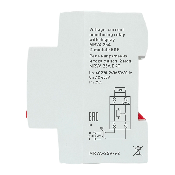 Реле напряжения и тока с дисп. 2 мод. MRVA 25A EKF