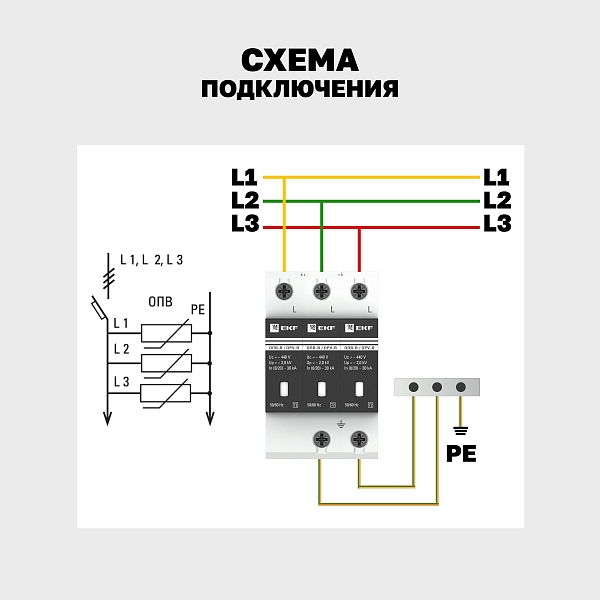 Ограничитель импульсных напряжений ОПВ-C/3P In 20кА 440В с сигн. EKF