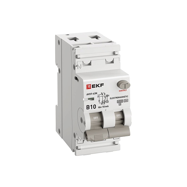 Автоматический выключатель дифференциального тока АВДТ-63N 1P+N 10А характеристика B 10мА тип A электромеханический 6кА PROXIMA EKF