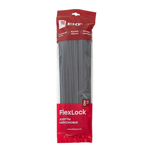 Хомут P6.6 стандартный (ч), 7.6x450 (100шт) FlexLock EKF