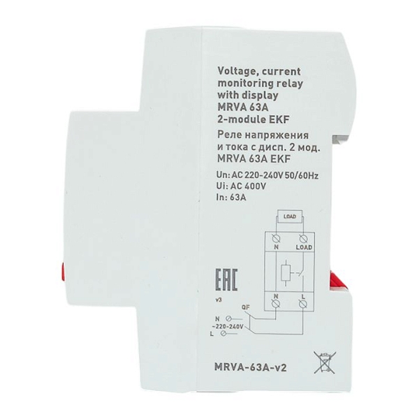 Реле напряжения и тока с дисп. 2 мод. MRVA 63A EKF