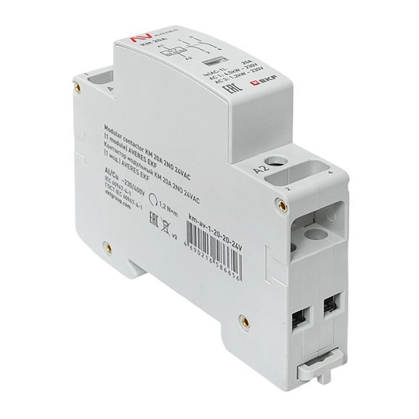 Контактор модульный КМ 20А 2NO 24В АС (1 мод.) AVERES EKF