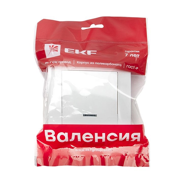 Валенсия выключатель 1-кл. 10А белый с индикатором EKF
