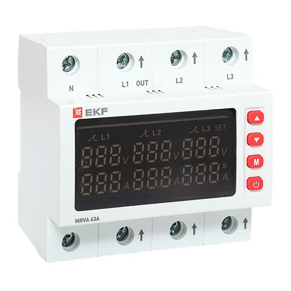 Трехфазное реле напряжения и тока с дисп. MRVA 63A EKF