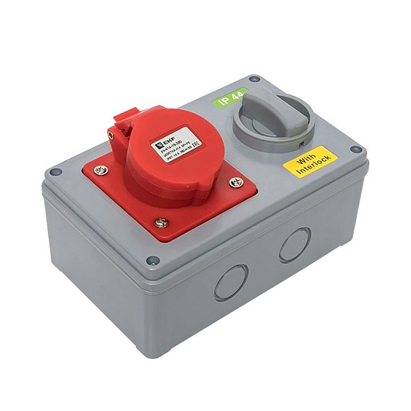 Розетка с блокировкой и выключателем 1414 3Р+РЕ 16А 380В IP44 EKF