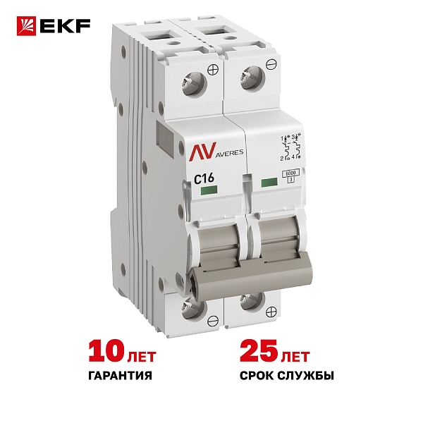 Выключатель автоматический AV-6 DC 2P 16A (C) 6kA EKF AVERES
