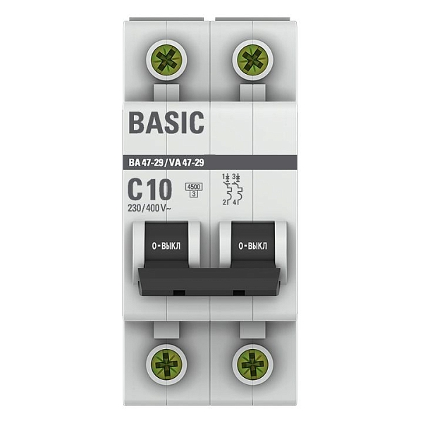 Автоматический выключатель ВА 47-29 2P 10А (C) 4,5кА BASIC