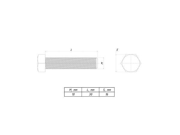Болт шестигранный М10x30 DIN 933 EKF