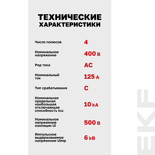 Выключатель автоматический AV-125 4P 125A (C) 10kA EKF AVERES