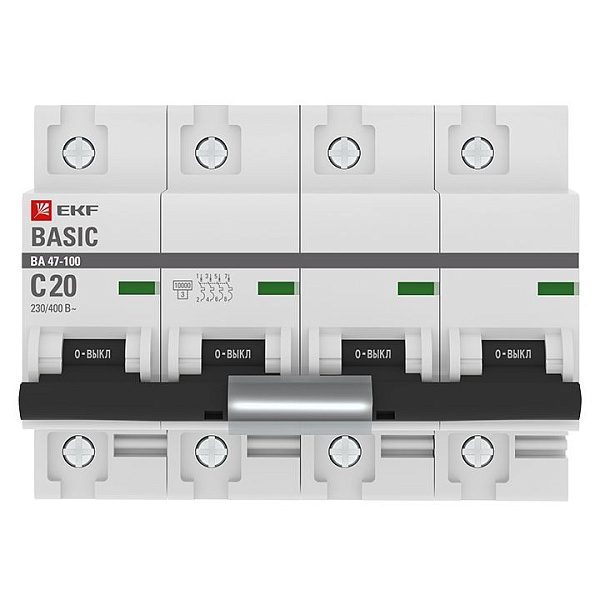 Автоматический выключатель 4P 20А (C) 10kA ВА 47-100 EKF Basic