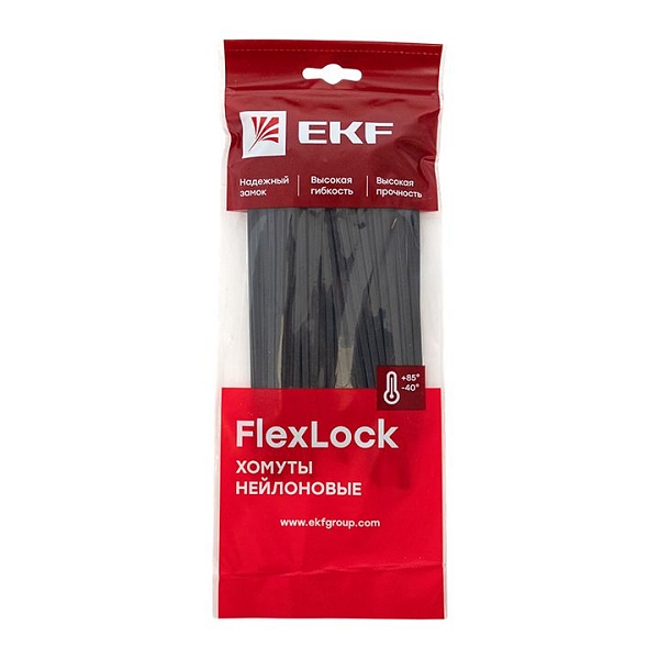 Хомут P6.6 стандартный (ч), 3.6x150 (100шт) FlexLock EKF
