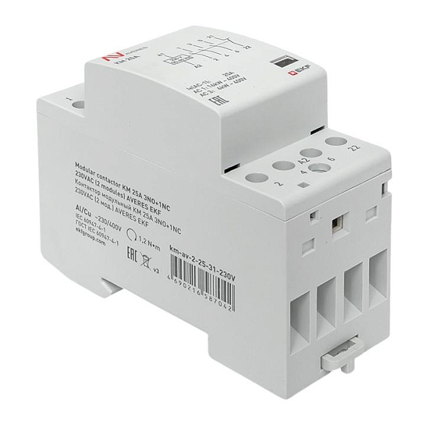 Контактор модульный КМ 25А 3NO+1NC 230В АС (2 мод.) AVERES EKF