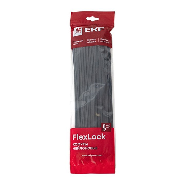 Хомут P6.6 стандартный (ч), 4.8x300 (100шт) FlexLock EKF