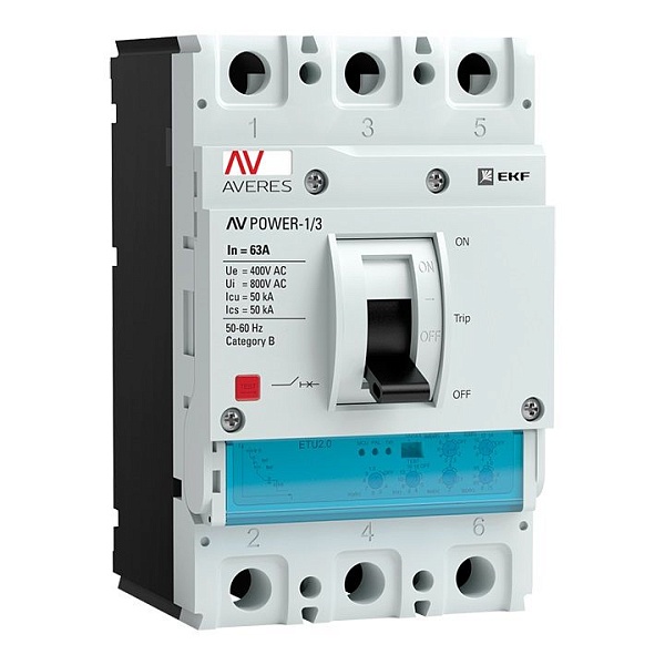 Выключатель автоматический в литом корпусе AV-POWER-1/3 63А 50кА ETU2.0 EKF