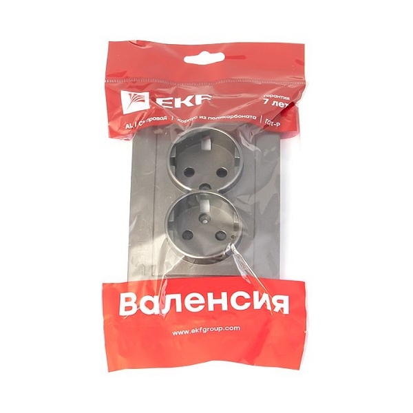 Валенсия лицевая панель розетки 2-местной с/з 16А графит с защ. штор. EKF