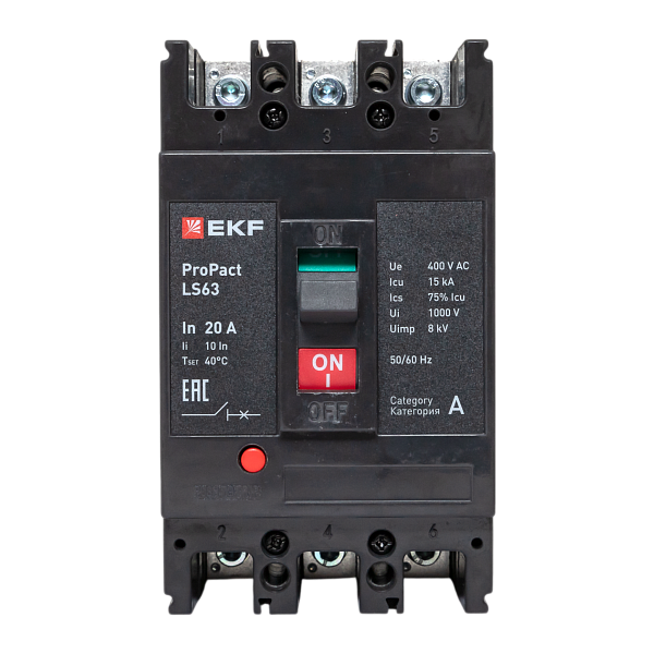 Выключатель автоматический в литом корпусе ProPact LS63 20А 3P 15кА EKF