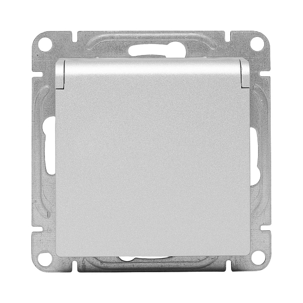 Механизм розетки, 16А, IP44, с заземлением, со шторками, c крышкой, алюминий Эпика EKF
