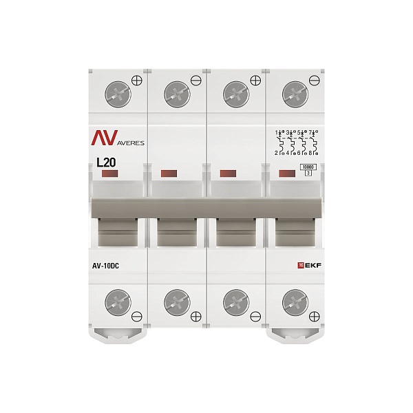 Выключатель автоматический AV-10 DC 4P 20A (L) 10kA EKF AVERES