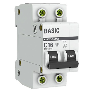 Автоматический выключатель ВА 47-29 2P 16А (C) 4,5кА BASIC