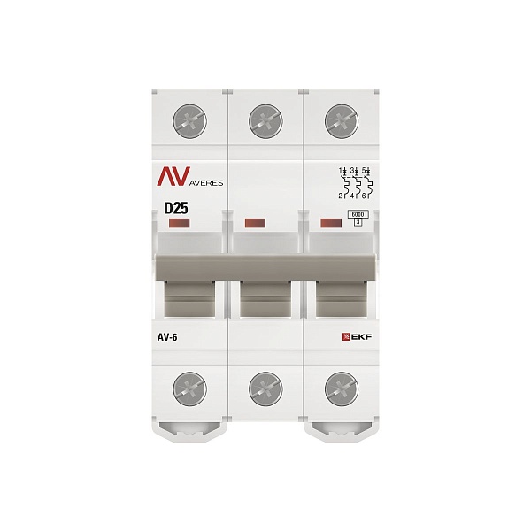 Выключатель автоматический AV-6 3P 25A (D) 6kA EKF AVERES