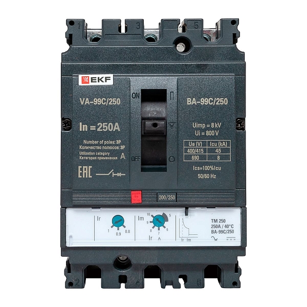 Выключатель автоматический в литом корпусе ВА-99C 250/250А 3P 45кА с термомагнитным расцепителем EKF