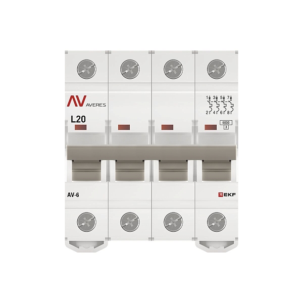 Выключатель автоматический AV-6 4P 20A (L) 6kA EKF AVERES