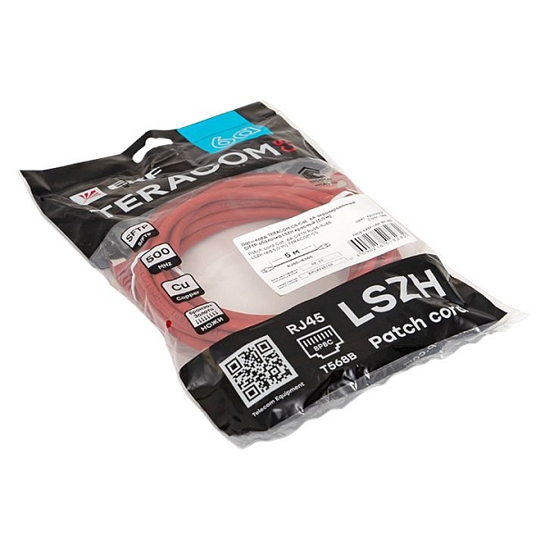 Патч-корд TERACOM CS Cat.6A экранированный S/FTP оболочка LSZH красный (5,0м)