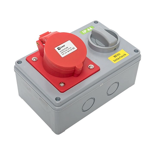 Розетка с блокировкой и выключателем 1424 3Р+РЕ 32А 380В IP44 EKF