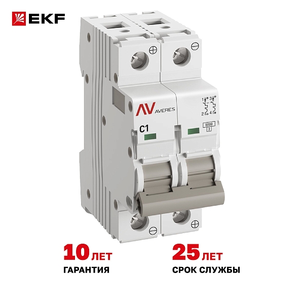 Выключатель автоматический AV-6 DC 2P 1A (C) 6kA EKF AVERES